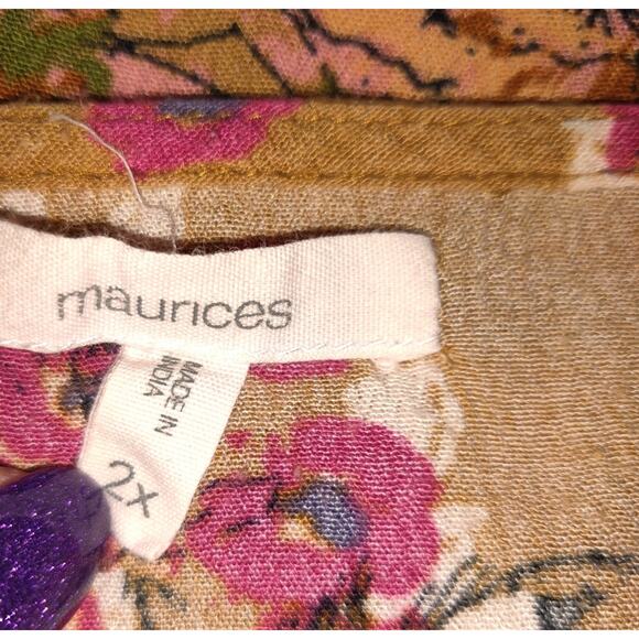 Maurice's Tunic Top Women's 2X Crochet BOHO Cottage Pink Floral Tan Lightweight - Picture 9 of 16